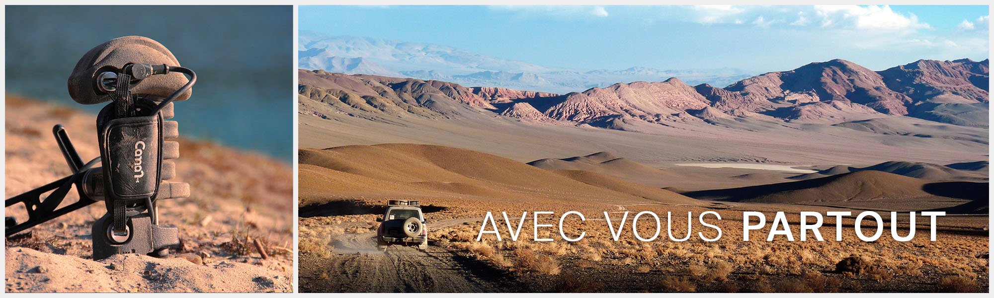 Poignée de commande pour caméra dans le sable. Voiture dans le désert.