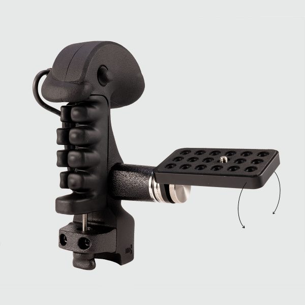 S GRIP PRO : illustration du système de friction Caman avec plaque de montage caméra multi-positions