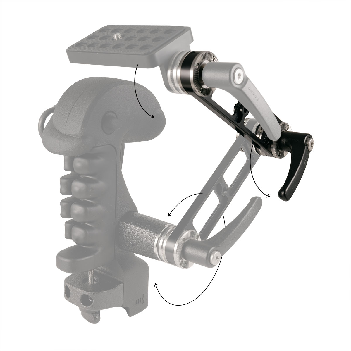 Illustration of the Caman friction system between the S GRIP PRO and the Caman rig arm and its extension